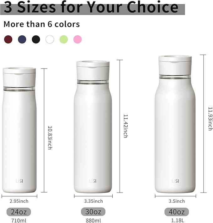 LISI 30oz Insulated Water Bottle, Double Wall Stainless Steel Water Bottles with Straw, 100% Leak-Proof Travel Thermal Canteen Mug with 2 Lids (Straw, Phone Holder Lid)