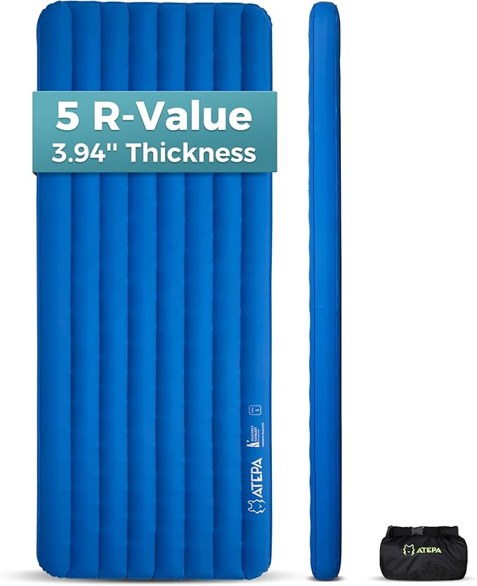 ATEPA ThermAir Pro Backpacking Inflatable Sleeping Pad, 5 R-Value Insulated Ultralight Portable Sleeping Pad Thick Camping Mat with Stuff Sack for Camping Backpacking Tent, Wide Long Size 77.5"x25.6"