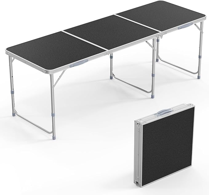VINGLI 6ft Folding Camping Table with Carry Handle,Portable Utility Table Multipurpose for Party Picnic Tailgating Outdoor Patio Garden Indoor Kitchen …