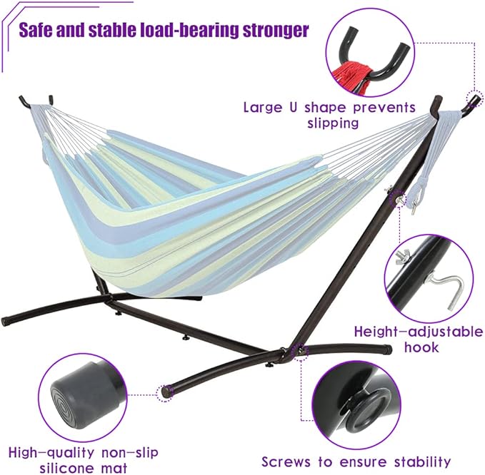 FDW Double Hammock Stands Portable Hammock Stand Heavy Duty Steel Stand for Outdoor Patio or Indoor (Blue)
