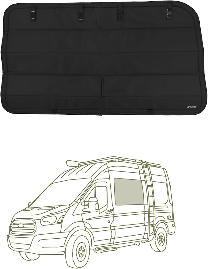 VanEssential Insulated Stealth Blackout Window Cover Designed for Ford Transit High/Medium Roof FW293L CRL Direct Fit Crew Window - Black