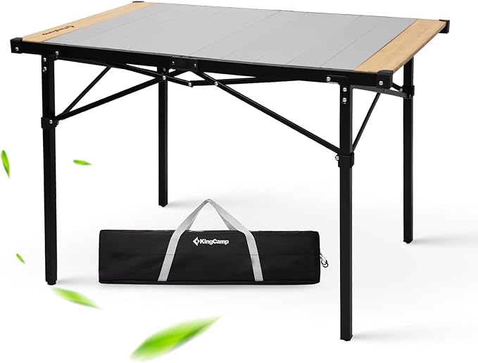 KingCamp Folding Camping Table, Aluminum Roll-Up Camp Table, Large Foldable Table for 4-6 Person, Outdoor Portable Tables with Carry Bag, 176 LBS Heavy Duty Load (Bamboo：40.16“x27.5”，4-6 People)