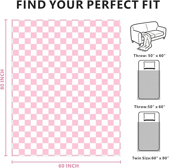 Edenleaf Pink Checkered Blanket, Ultra Soft Fleece Checkered Throw Blankets for Couch Bed and Travel, Luxury Throws for All Seasons, 60x80 Inch, Pink