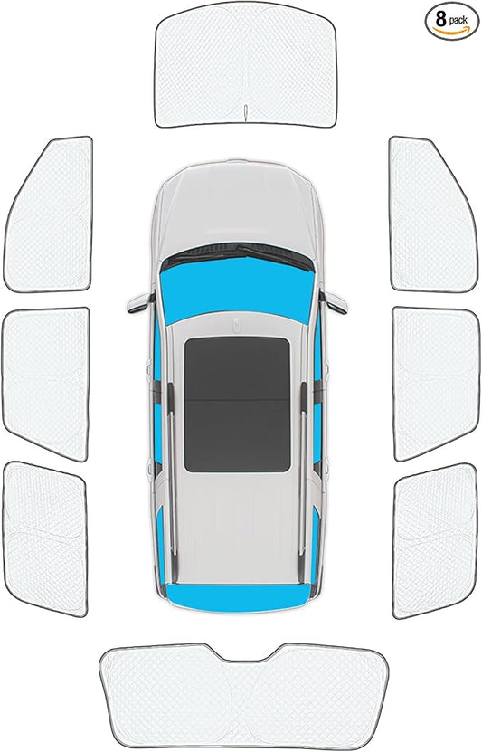 KMF 8pcs Thicken Full Sun Shades for Ford Expedition SUV (Not Max) 2018-2024 Accessories, Car Window Covers Sunshade for Windshield Side Rear, Sun UV Block and Blackout Privacy for Camping Outdoor