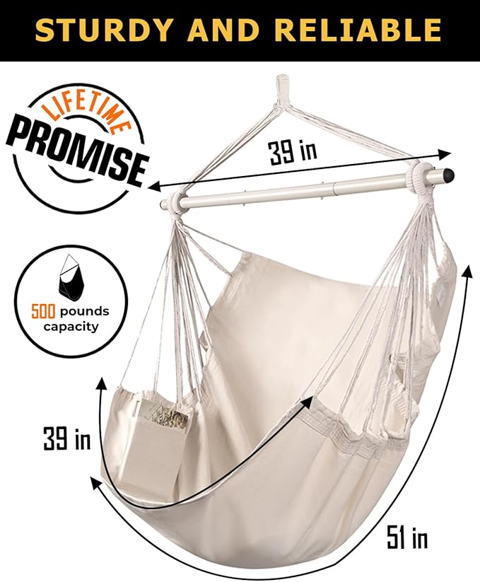 ADVOKAIR Hammock Chair Swing, Heavy-Duty Hanging Rope Swing Seat Supports 500 Lbs, Ideal for Outdoor Patio, Backyard, Porch, Deck & Indoor Bedroom Use