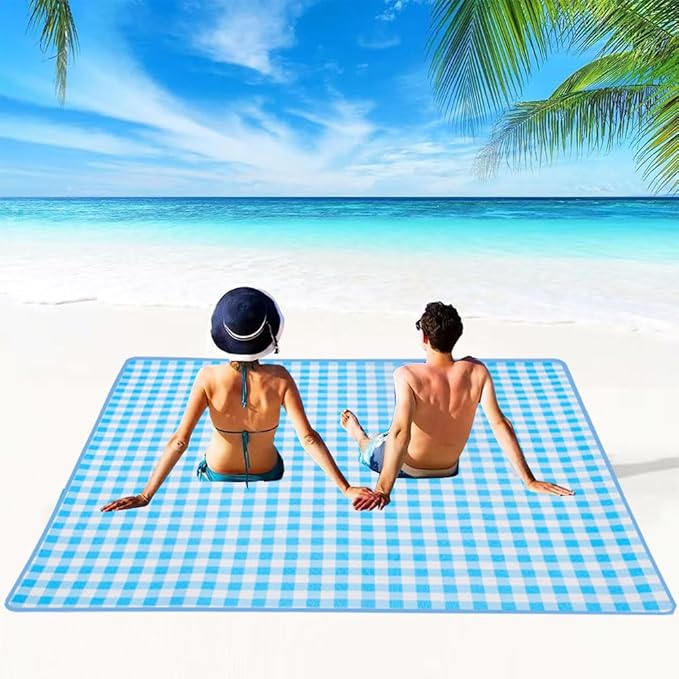LRUUIDDE Extra Large Picnic Blanket Beach Blankets, Outdoor Foldable Waterproof Sand Mat for Beach Camping Hiking Travel Family Concerts Grass Park Music Festival Lawn Mats (Blue, 80x60inch)