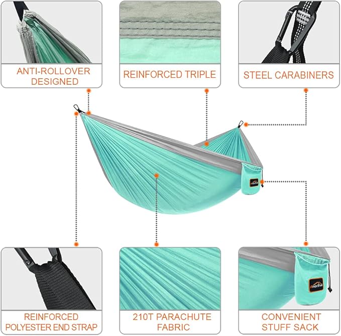 AnorTrek Camping Hammock, Super Lightweight Portable Parachute Hammock with Two Tree Straps Single or Double Nylon Travel Tree Hammocks for Camping Backpacking Hiking