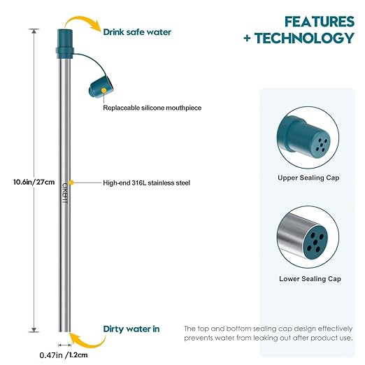 Personal Survival Straw.316L Stainless Steel Reusable Water Filter Straw Portable Water Purifier Straw for Camping Hiking Backpacking Travel, Emergency Survival Gear (Navy Blue, 1 Pcs)