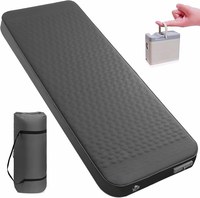 Self Inflating Sleeping Pad with Electric Pump, 3.15" Ultra-Thick Memory Foam Camping Sleeping Mat with Pillow, 9.5 R-Value Insulated Camping Pad Mattress for Travel Car Tent (Grey-4Inches)