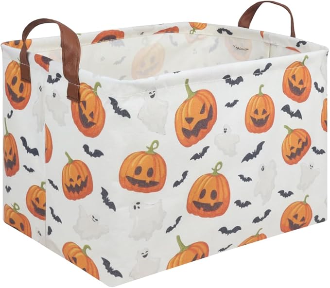 Rectangular Halloween Basket,Halloween ghost storage basket Collapsible toy storage box Waterproof canvas storage basket,Halloween Candy Basket,Halloween Decor,Gothic decor(Pumpkin)