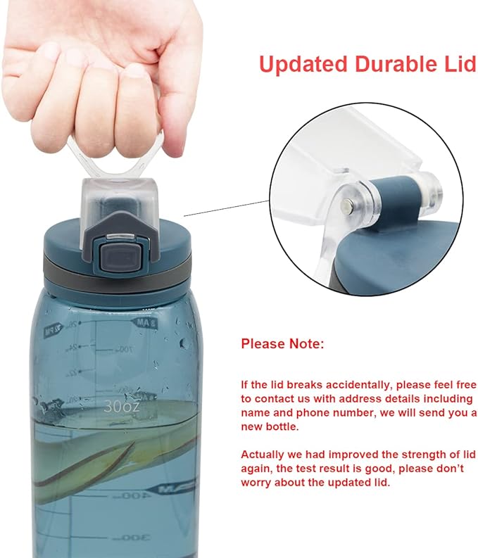 Time Marker Water Bottle Gym, 30oz Large Durable Transparent Bottle for Workout Sport Travel Water Tracker Blue (Pack of 1)