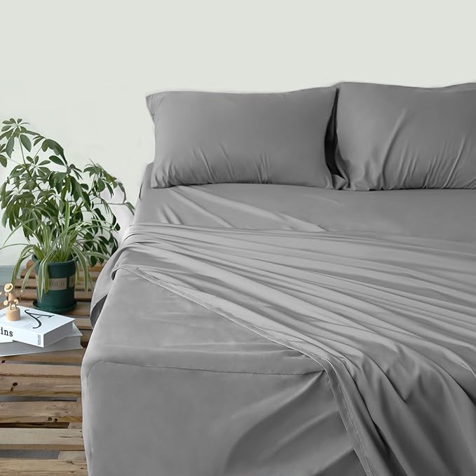 Moonsea Air Mattress Queen Sheet Set Deep Pocket Queen Sheets - 4 Piece Bed Sheets Queen Size Fade Resistant Fits 16in to 24in Pillow Top Air Bed Mattress - Grey