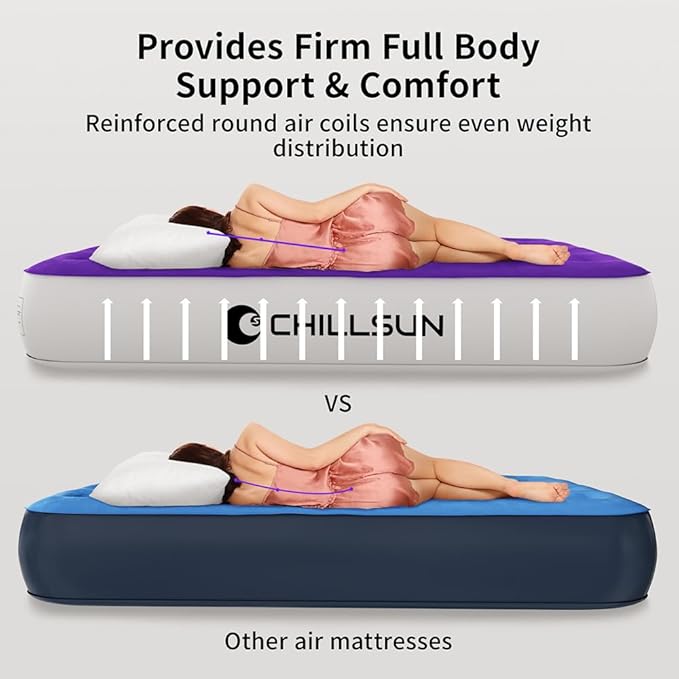 CHILLSUN Queen Air Mattress with Built in Pump,Elevated Durable Inflatable Mattresses with Storage Bag,13" Fast&Easy Inflating Blow Up Airbed,Camping Accessories for Travel&Guests&Home