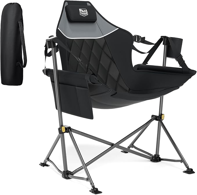 TIMBER RIDGE Hammock Camping Chair with Adjustable Backrest, Heavy Duty Folding Hammock Chair Supports 300lbs, Portable Hammock Chair for Camping, Travelling and Patio, Black