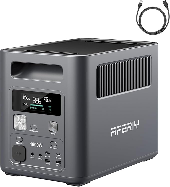AFERIY Portable Power Station, 1024Wh LiFePO4 Solar Generator, 1800W(Peak 3600W) AC Output, Compact Lightweight Design, Fast Recharge for Home, Camping, RV, Outdoor Emergencies (Solar Panel Optional)