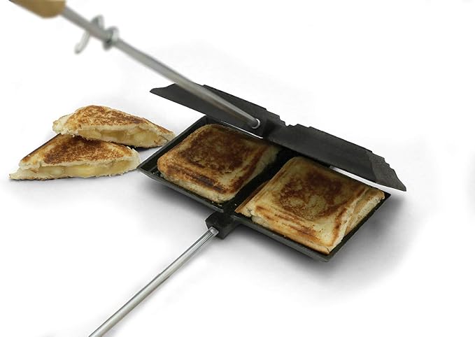 Coghlan's Cast Iron Cooker - Pre-Seasoned Pie Iron Sandwich Maker with Heat-Resistant, Removable Handles, Easy-to-Clean for Toasted Pies, Grilled Sandwiches, and Meats, For Campfire Cooking