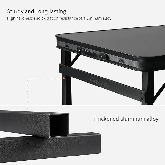 4FT x 2FT Folding Camping Table with Aluminum Alloy Legs, Adjustable Height Portable Outdoor Picnic Table for Camping, Travel, Parties, Kids Crafts, and Market Vendor Use