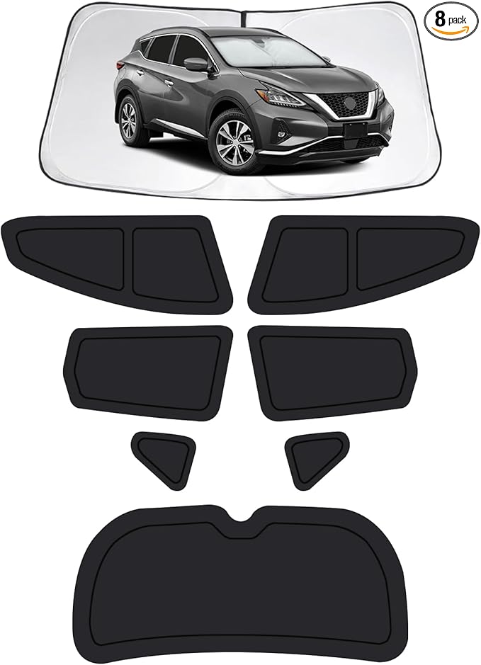 Car Window Shades for Nissan Murano 2015-2024, Full Car Window Covers for Privacy, Sunshades for Murano Front Rear Windshield Side Windows to Block UV and Protect Privacy(8pcs)