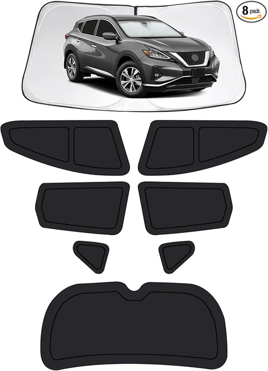 Car Window Shades for Nissan Murano 2015-2024, Full Car Window Covers for Privacy, Sunshades for Murano Front Rear Windshield Side Windows to Block UV and Protect Privacy(8pcs)