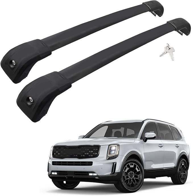 Car Roof Rack Cross Bars Compatible with 2019-2025 KIA Telluride LX EX S SX SX-Prestige (Only Fit Flush Side Rails), Aluminum Lockable Roof Cross Bars for Kayak Bike Rooftop Cargo Carrier Bag Basket