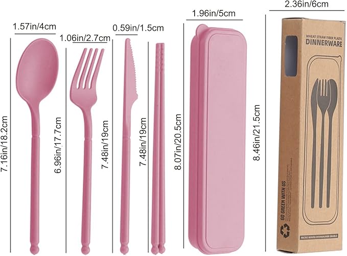 8-Color Wheat Straw Portable Utensil Set with Case – Reusable Travel Cutlery Set for Camping, Office, Picnic – Includes Spoon, Fork, Knife, Chopsticks