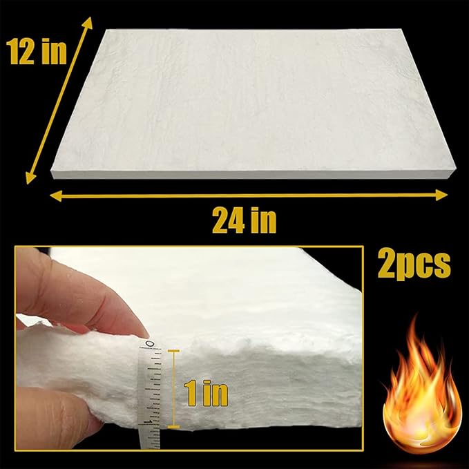2 PCS 24" x12" x1" (Thick) Ceramic Fiber Blanket Fireproof Insulation Baffle Rated to 2400F, High-Temperature Resistance for Stoves, Kilns, Forges