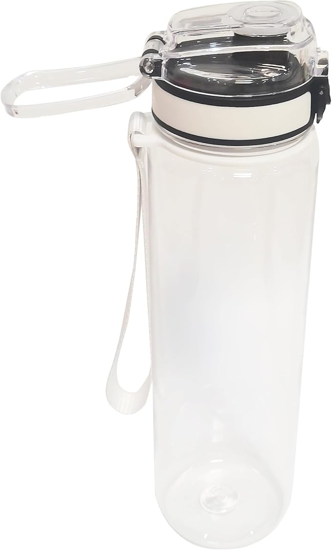 Clear Plastic Water Bottle | No Markings 32oz Chug Lid Sports Water Bottle | Leak Proof Re-Usable Flip Top Plastic Drinks Bottles for School, Office, Gym, Cycling, Exams (Clear-32oz)