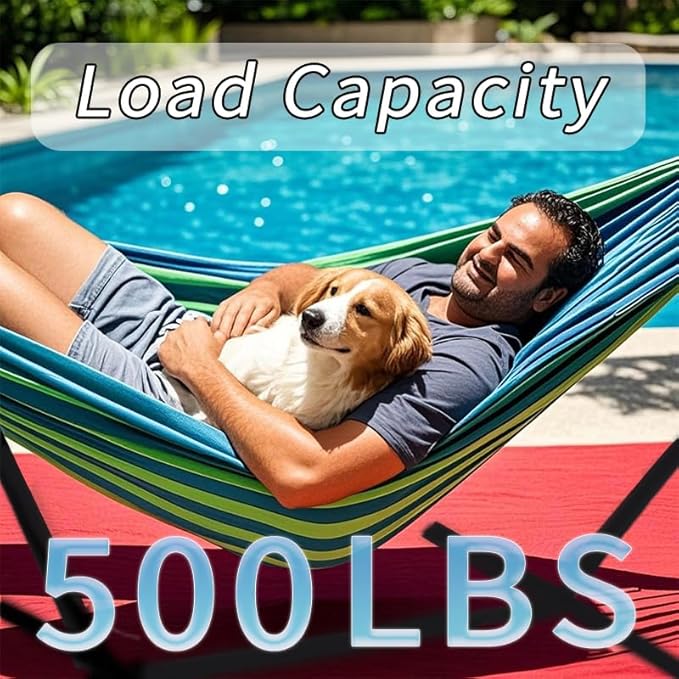 ANAGOO Double Hammock with Stand, 2 Person Hammock with Carrying Bag,Heavy Duty Portable,500 lb Capacity, Perfect for Both Indoors and Outdoors，Ocean Breeze