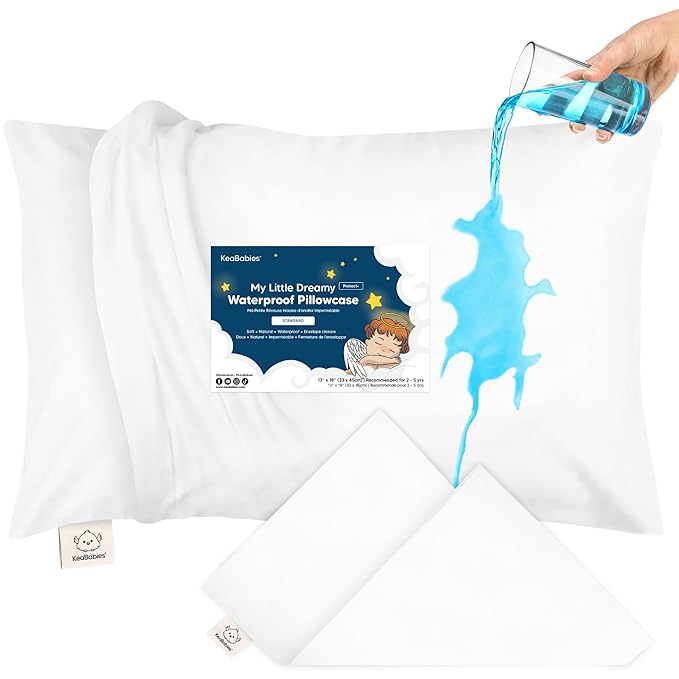KeaBabies 13 x18 Toddler Pillowcase, Waterproof - Soft Waterproof Toddler Pillow Protector Cover for Kids, Boys, Girls, Durable Machine Washable, Small Travel Pillow Sold Separately (Soft White)
