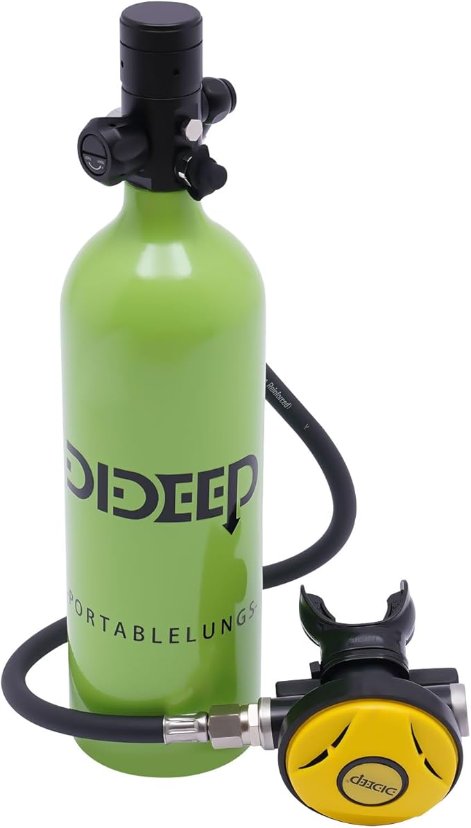 1L Mini Scuba Tank - Portable Refillable Oxygen Cylinder for Diving & Snorkeling (15-20 Min Air Supply, 32.8ft Depth) - Emergency & Recreational Underwater Gear