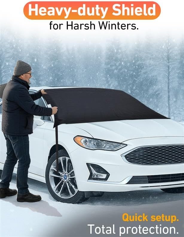 EcoNour Car Snow Cover Compatible for Ford Fusion | Windshield Cover for Ice and Snow with S-Hook Straps | Heavy-Duty 600D Oxford Winter Car Cover, Waterproof & Anti-Slip