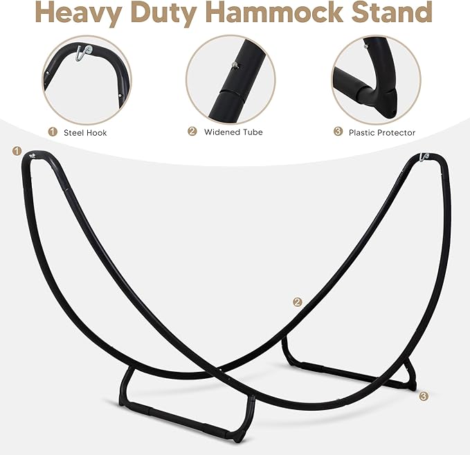 SUNCREAT Portable Large Hammock with Stand, Two Person Hammock with Stand Included, Patent Pending, Coffee White