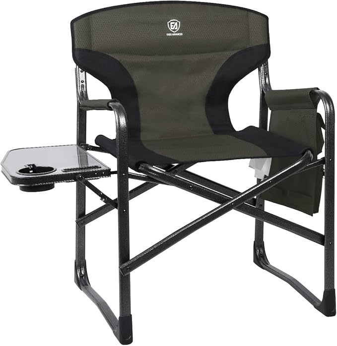 EVER ADVANCED Aluminum Lightweight Folding Director Chair, 350lbs Heavy Duty Camping Chair with Side Table & Storage, 19" Joint-Friendly Height Easy to Stand, Portable Makeup Artist & Vendor Chair