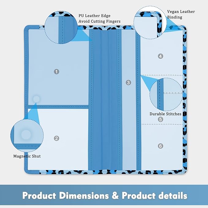 Car Registration and Insurance Holder, with Magnetic Closure for License, Cards and Documents, All Vehicle Needs and Car Accessories (Leopard-Blue)