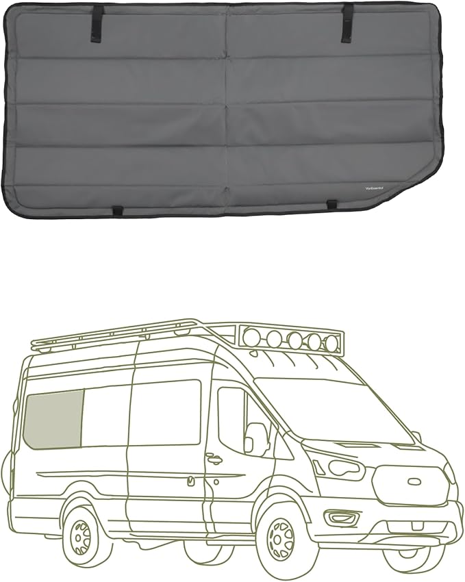 VanEssential Insulated Blackout Window Cover Designed for Ford Transit Full Plastic Trim High/Medium Roof 148 Extended Length Rear Qtr RH (Passenger Side) - Charcoal Gray