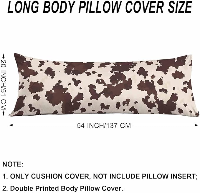 Body Pillowcases with Zipper Cowhide, Cow Or Horse Print Cozy Body Pillow Covers Cushion Cover 20 X 54 Inches Outdoor Body Pillow Pillowcase for Home Bedroom Couch Sofa, Brown