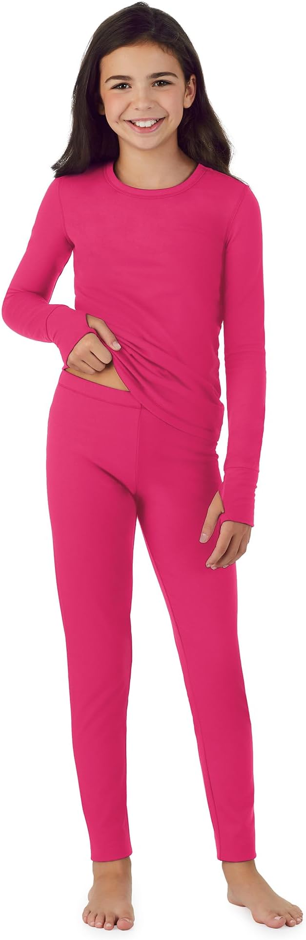 Cuddl Duds Girls Heavyweight Cold Weather Fleece Lined Thermal Set – Long Sleeve Shirt & Leggings – Long Johns for Kids