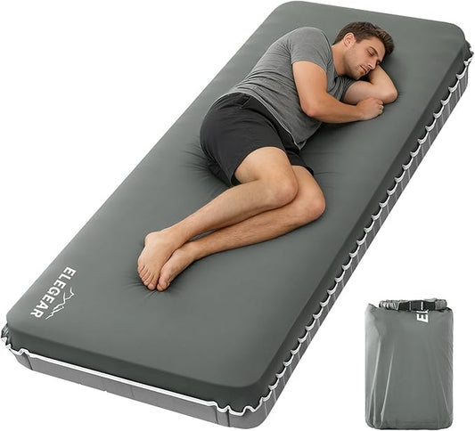 Elegear Air & Foam Self-Inflating Sleeping Pad, CumbreX™ 4" Ultra-Thick Memory Foam Camping Mattress Pad with Air Pump, Compact R-Value 9.5 4-Season Camp Mat for Travel Outdoor - Single Grey