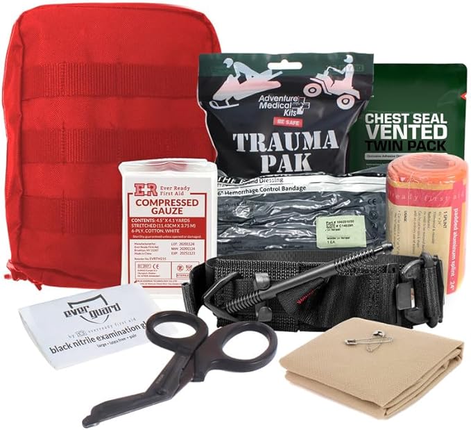MediTac Premium IFAK Kit - Feat. Trauma Pak, Vented Chest Seal, Israeli Bandage - Red