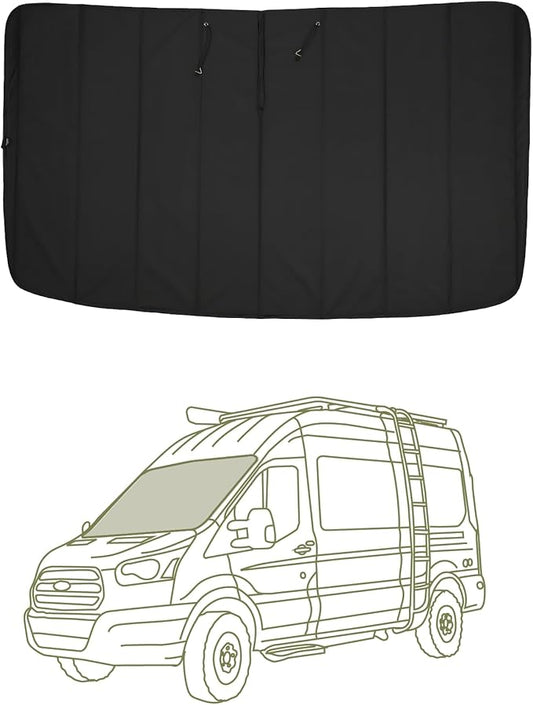 VanEssential Insulated Stealth Blackout Window Cover Designed for Ford Transit High/Medium Roof Front Windshield - Black