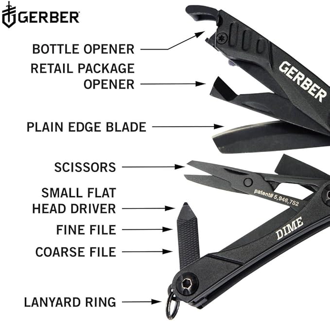 Gerber Gear Dime 12-in-1 Mini EDC Multitool - Needle Nose Pliers, Pocket Knife, Keychain, Bottle Opener - Gifts for Men, EDC Gear and Equipment - Black (Pack of 12)