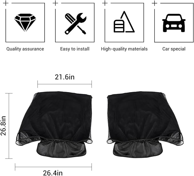 Hoolcar Front Window Sun Shade Covers Elasticized Breathable Mesh Car Side Window Screens Net UV Protection Sunshade with Storage Bags for 1997-2024 Jeep Wrangler TJ JK JL & Gladiator JT,2PCS