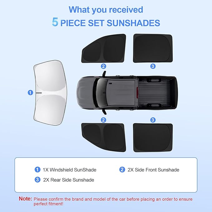 5pcs Car Window Shades for Chevrolet Silverado 2500 4WD LTZ 2020-2026 Accessories,Windshield Side Rear Full Sunshade,Sun Visor UV Blocking, Privacy Protection and Blackout for Camping Outdoor