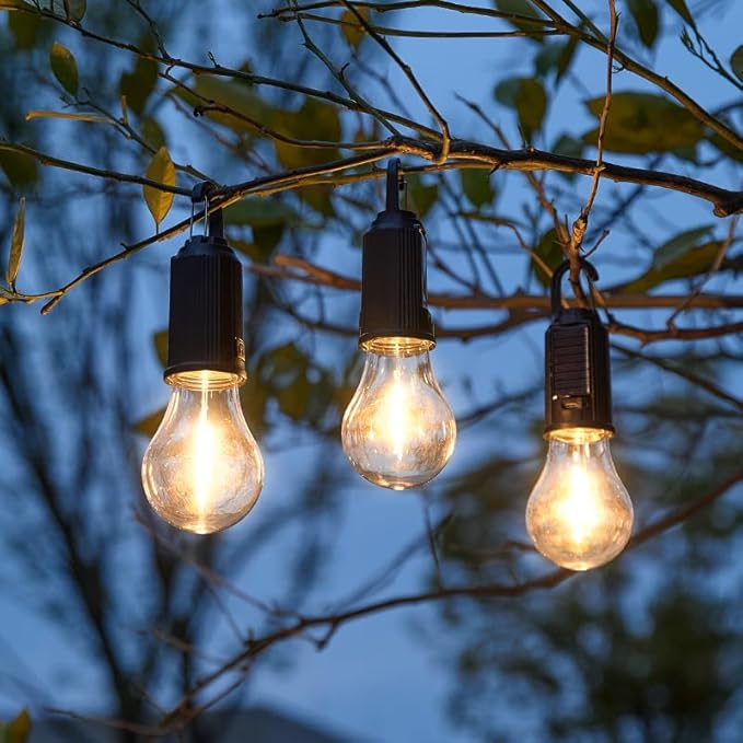 Solar Camping Lights Hooked Tent Lamp Hanging Outdoor Camp Small Rechargeable Bulb Lantern with Clip Hook 3 Lighting Modes for Hiking Backpacking Warm Light 8 Pack