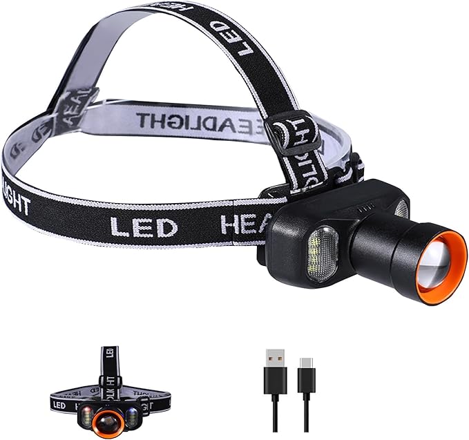 VAVOFO LED Headlamp 2400mAh Rechargeable, 2000 Lumen Bright, Zoomable, Waterproof Outdoor Headlight Flashlight with Stepless Dimming, Lightweight, Adjustable Headband, 5 Modes for Camping, Hiking