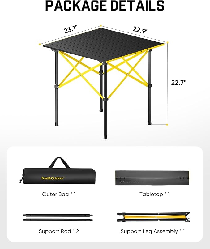 FanttikOutdoor Zeta V11 Pro Camping Table, Portable Folding Roll Up Table with Lightweight Aluminum Top & Carry Bag for Camping, BBQ, Tailgating Party, Picnic, Backyard, Medium