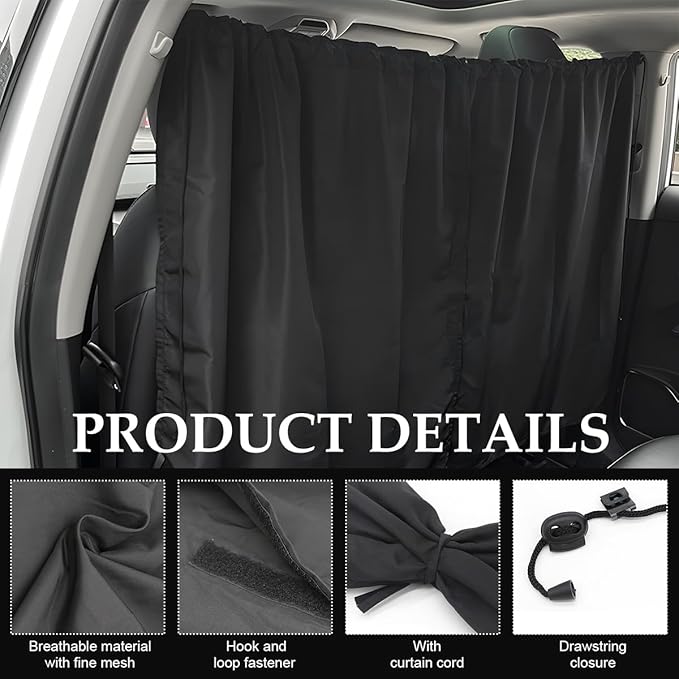 Car Privacy Curtain, Vehicle Privacy Blackout Curtain Sun Shade Cover, Auto Sunshade Screen Cover Blocks Light for Sleeping Camping Fit Sedan SUV Truck, Car Accessories