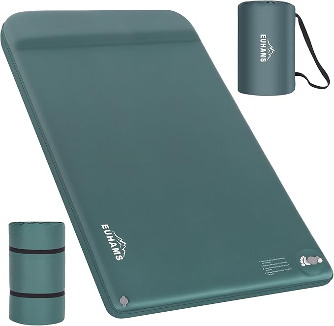 EUHAMS Camping Sleeping Pad – Ultra-Thick Self-Inflating Memory Foam Mattress with Pillow, Double Camping Pad with Foot Pump, Portable 4-Season Sleeping Mat for Car, Tent & Travel, Full Size
