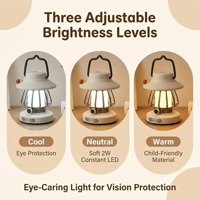 Kids Lantern with 3 Color Dimmable & USB-C Charging, Boys Night Light for Bedroom, Indoor Outdoor Adventures & Emergency Use Toddler Flashlight Camping Essentials for Kids (White)