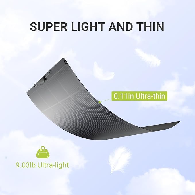 ALLPOWERS SF200 200W Flexible Solar Panel,Ultra-Thin 3mm Bendable Monocrystalline Solar Charger,25% Efficiency IP68 Waterproof for RV Roof,Camping,Marine Use,Compatible